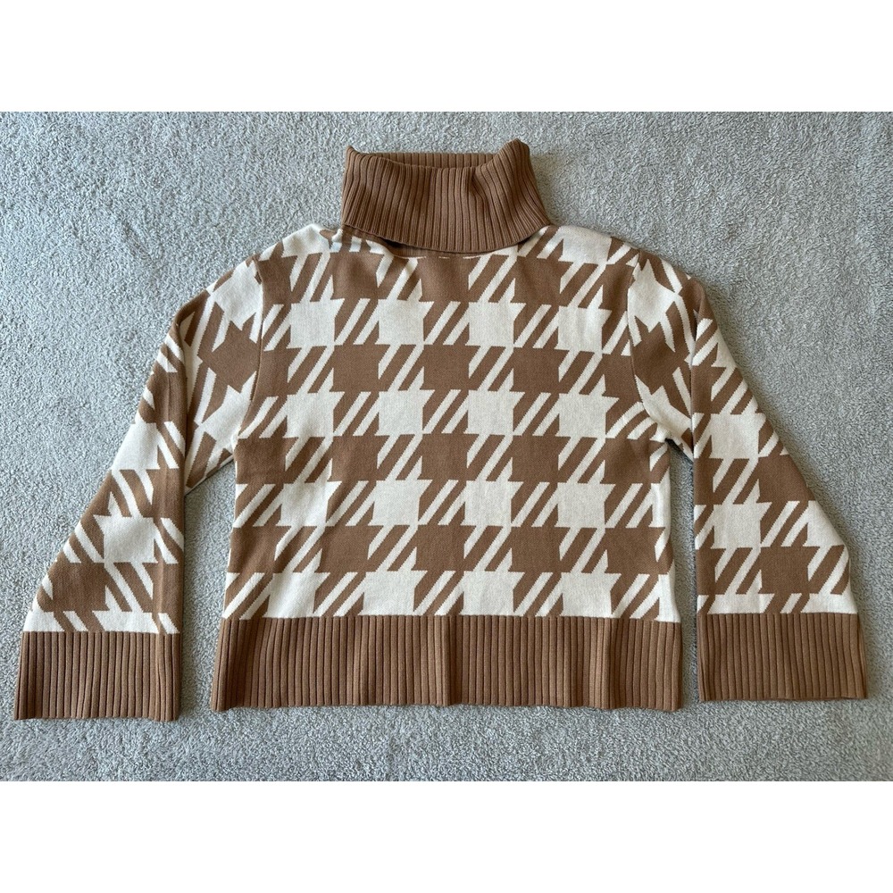 Laundry By Shelli Segal Wide Sleeve Turtle Neck Sweater Womens XS Camel & White
